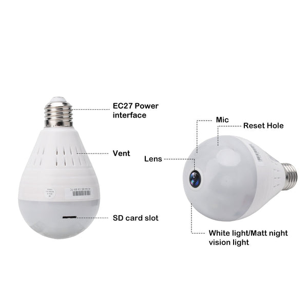 Wi-Fi Light Bulb Camera - HD 360 Degree Panoramic View with Audio - client345